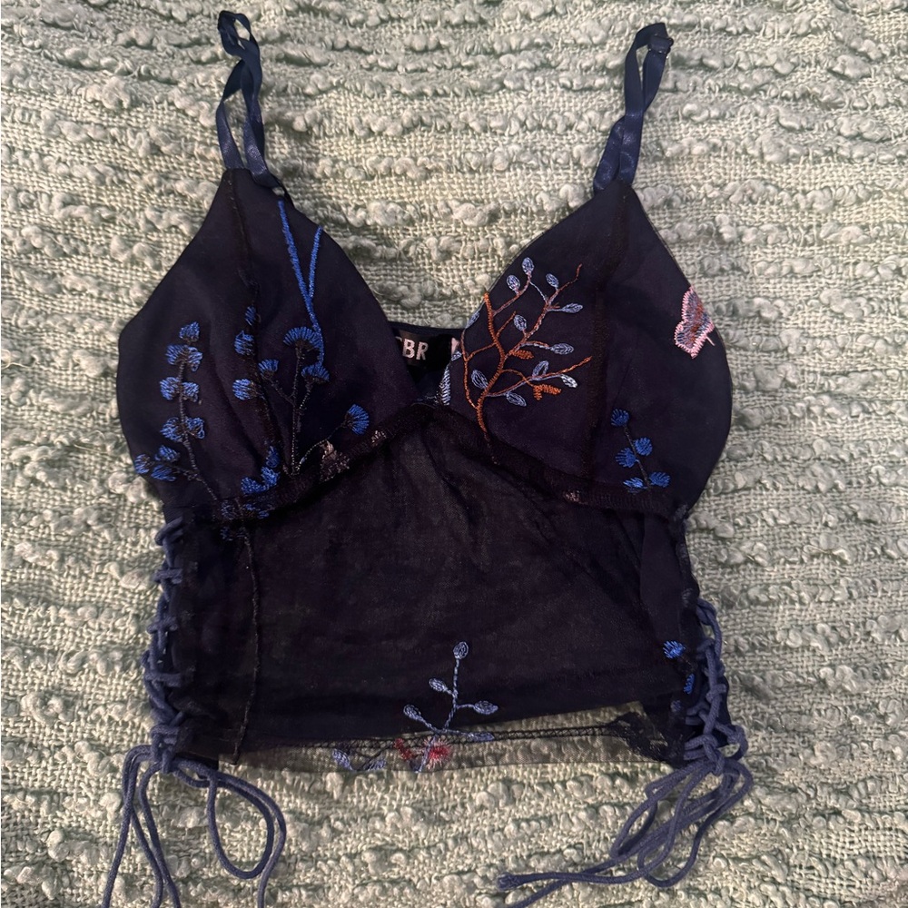 CBR Navy Sheer Lace Crop Top